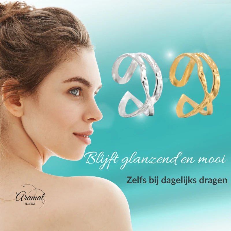 Open Ring Gehamerd Staal (RVS Verstelbaar) - Zilverkleur -