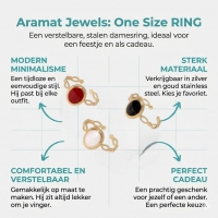 Open Ring RVS Ovaal Emaille met Dot Reli&Atilde;&laquo;f (Goudkleurig) - Rood -