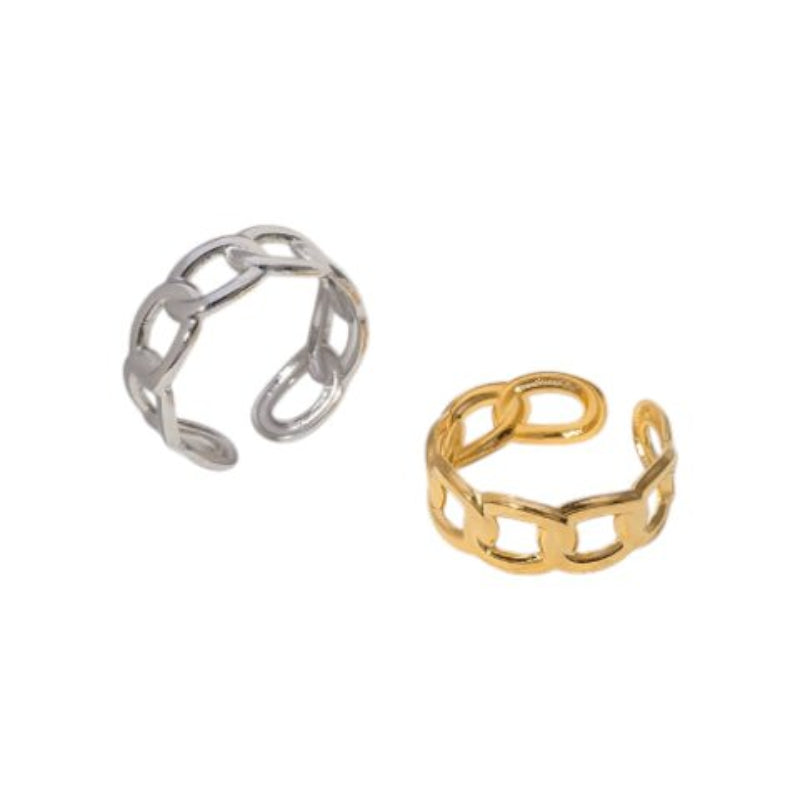 Open Ring Schakel Motief: Gladde en Fijne Schakelband (8 mm) - Goudkleur -