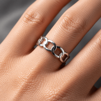 Open Ring Schakel Motief: Gladde en Fijne Schakelband (8 mm) - Goudkleur -