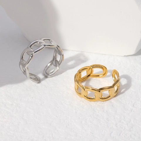 Open Ring Schakel Motief: Gladde en Fijne Schakelband (8 mm) - Goudkleur -