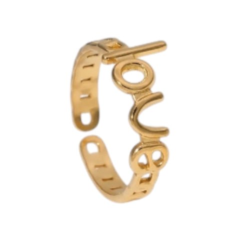 Open Ring Schakel Motief met Love Letters (8 mm Verstelbaar) - Goudkleur -