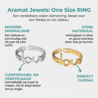 Open Ring Schakel Motief met Love Letters (8 mm Verstelbaar) - Goudkleur -