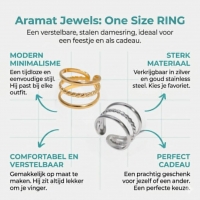 Open Ring Driedubbele Band: Glad en Gedraaid (15 mm Breed) - Goudkleur -