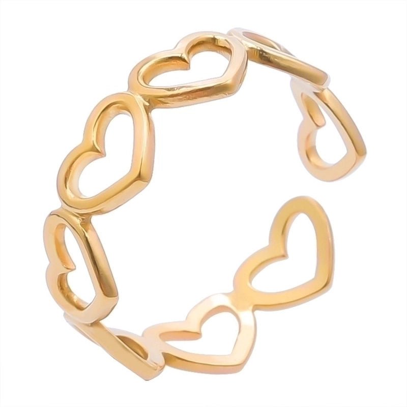 Open Ring RVS Hartjes Schakel (Multicolor, Zilver- of Goudkleur) - Goudkleur -