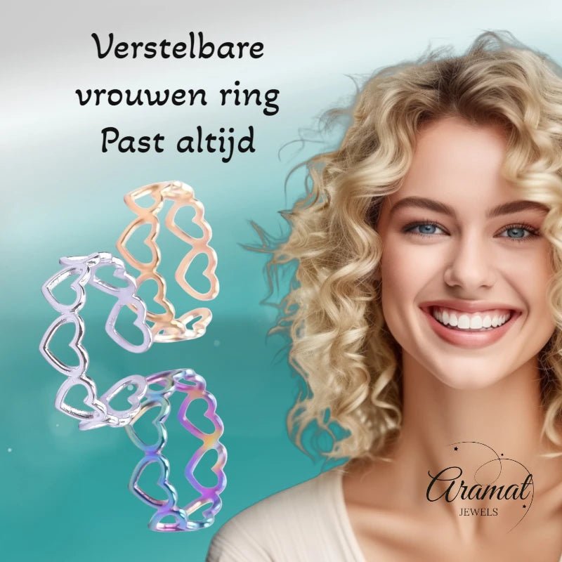 Open Ring RVS Hartjes Schakel (Multicolor, Zilver- of Goudkleur) - Goudkleur -