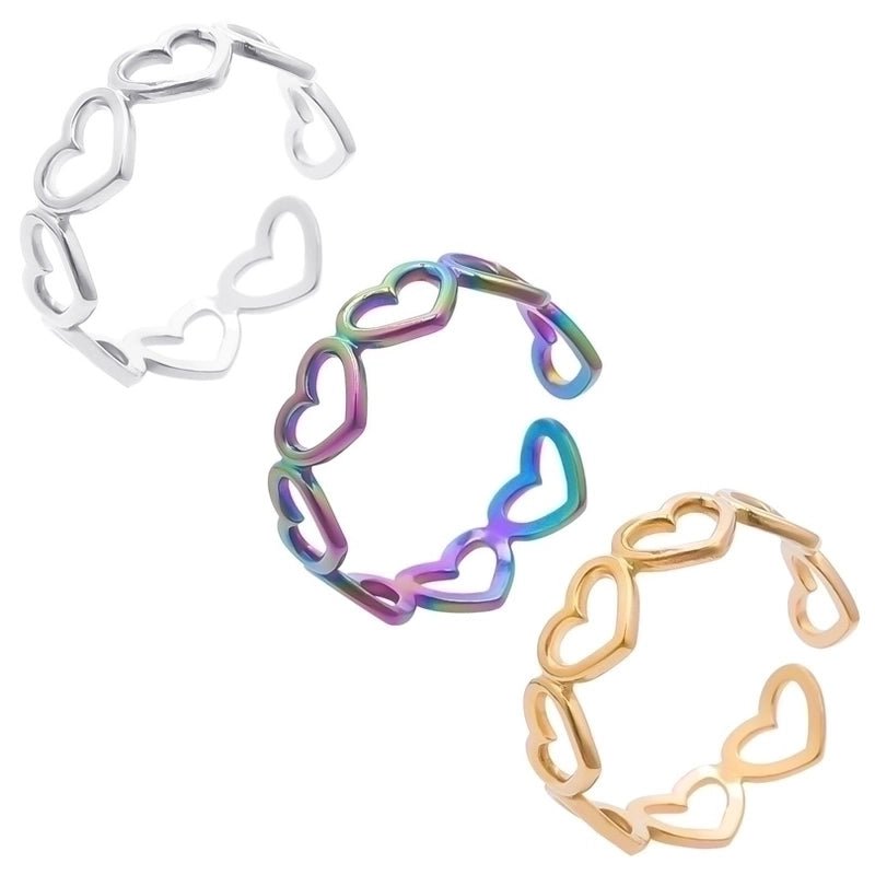Open Ring RVS Hartjes Schakel (Multicolor, Zilver- of Goudkleur) - Goudkleur -