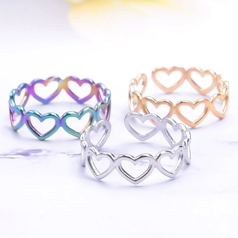 Open Ring RVS Hartjes Schakel (Multicolor, Zilver- of Goudkleur) - Goudkleur -