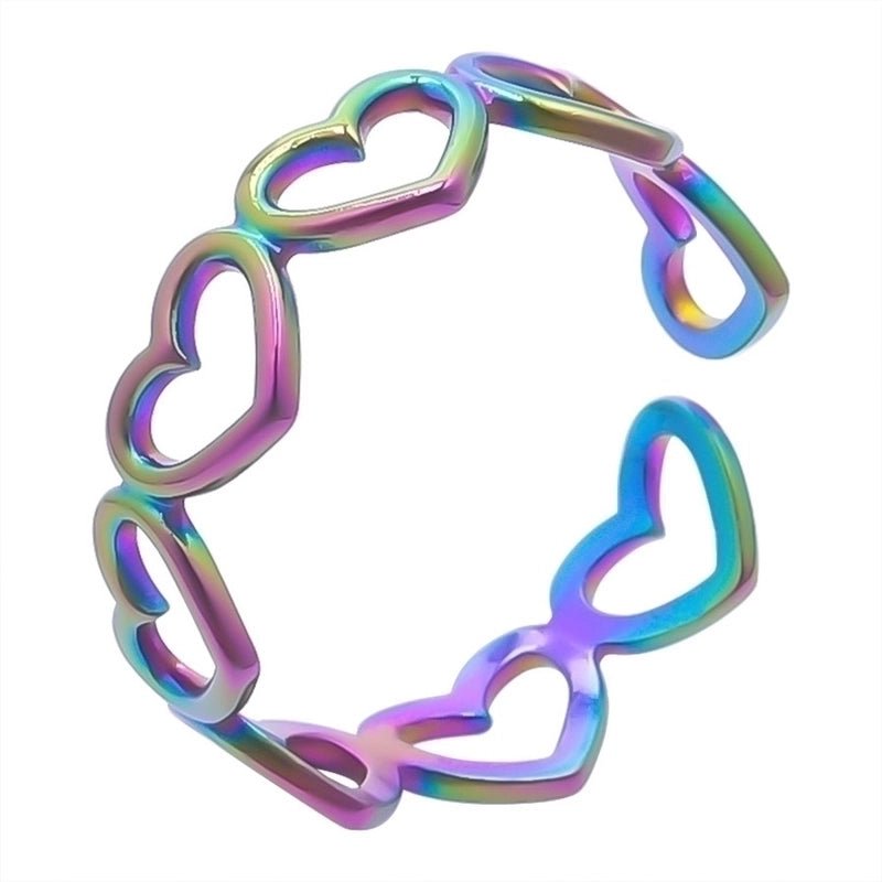 Open Ring RVS Hartjes Schakel (Multicolor, Zilver- of Goudkleur) - Multikleurig -