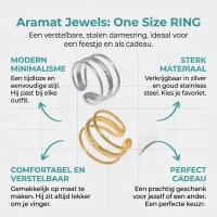 Open Ring Driedubbele Band: Glad en Gehamerd (15 mm RVS) - Goudkleur -
