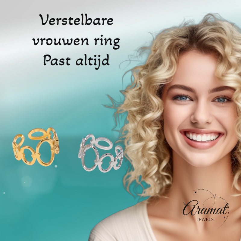 Open Ring RVS met Ovale Cirkelmotief (12 mm Breed) - Goudkleur -