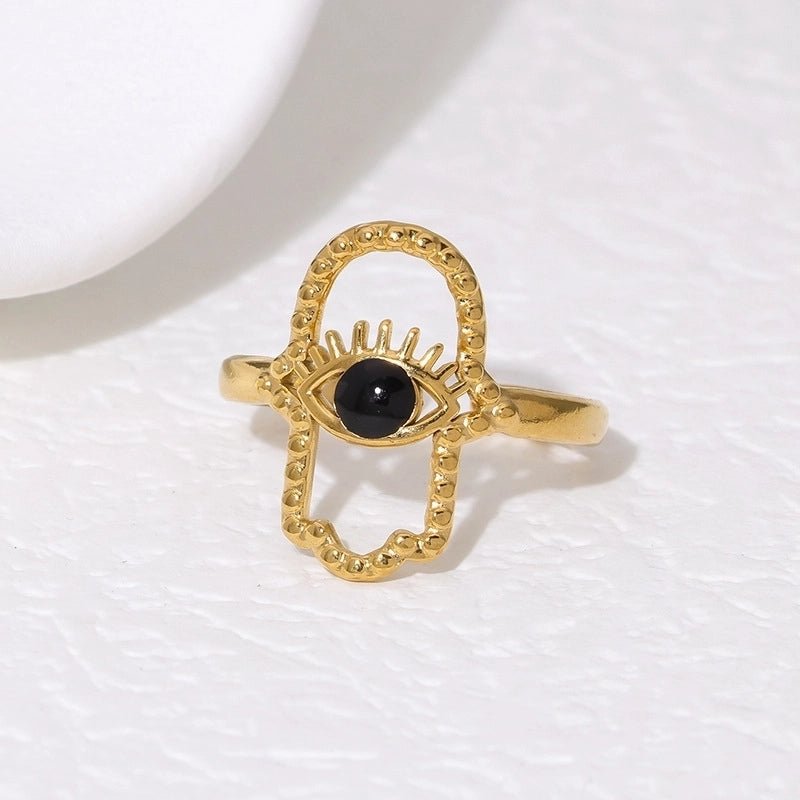 Open Ring RVS Hamsa Hand en Oog met Emaille (18 mm) - Wit -