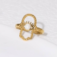 Open Ring RVS Hamsa Hand en Oog met Emaille (18 mm) - Wit -
