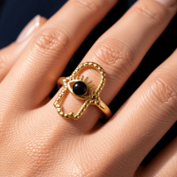 Open Ring RVS Hamsa Hand en Oog met Emaille (18 mm) - Wit -