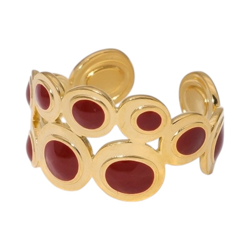 Open Ring RVS met Cirkelmotief en Emaille (12 mm) - Rood -