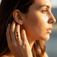 Statement Ring RVS met Drie Ovale Emaille Vullingen (45 mm Lang) - Zwart -