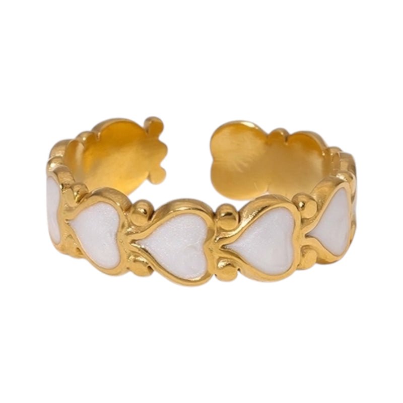 Open Ring RVS met Hartjes Motief en Emaille (6 mm) - Wit -