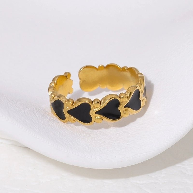 Open Ring RVS met Hartjes Motief en Emaille (6 mm) - Wit -