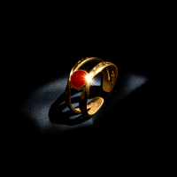 Open Ring RVS met Gehamerd Motief en Emaille Cirkel (9,5 mm) - Wit -