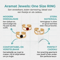 Open Ring RVS met Gehamerd Motief en Emaille Cirkel (9,5 mm) - Wit -