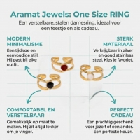 Open Ring RVS met Gehamerd Motief en Emaille Cirkel (9,5 mm) - Rood -