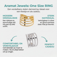 Brede Open Ring RVS met Bolletjesmotief en 5 Emaille Puntjes (16 mm) - Zilverkleur -