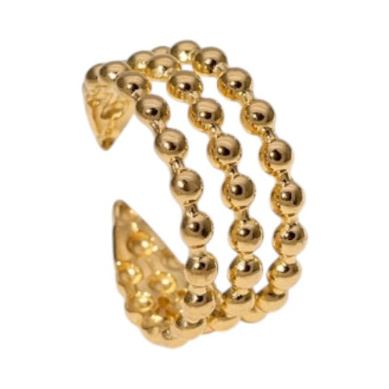 Open Ring RVS met Drie Bolletjeslijnen (10 mm) - Goudkleur -