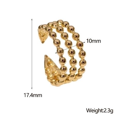 Open Ring RVS met Drie Bolletjeslijnen (10 mm) - Goudkleur -