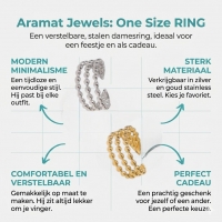 Open Ring RVS met Drie Bolletjeslijnen (10 mm) - Goudkleur -