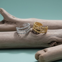 Open Ring RVS met Drie Bolletjeslijnen (10 mm) - Goudkleur -
