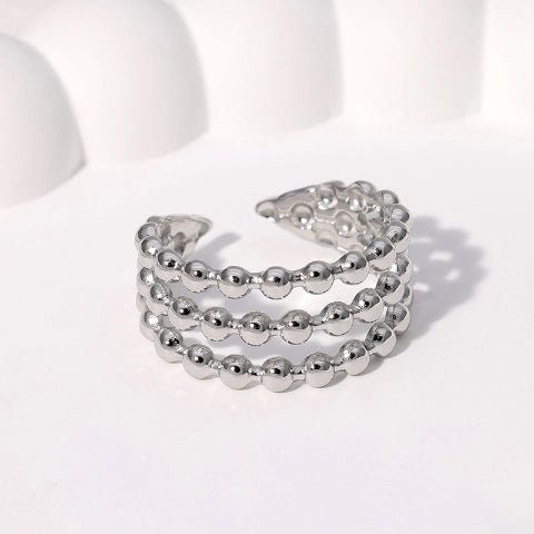 Open Ring RVS met Drie Bolletjeslijnen (10 mm) - Goudkleur -