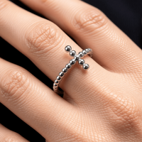 Open Ring RVS met Bolletjesmotief en Kruisje (10 mm) - Goudkleur -