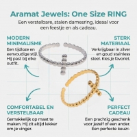 Open Ring RVS met Bolletjesmotief en Kruisje (10 mm) - Goudkleur -