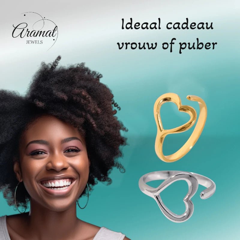 Open Ring RVS met Hartje (13 mm) - Goudkleur -