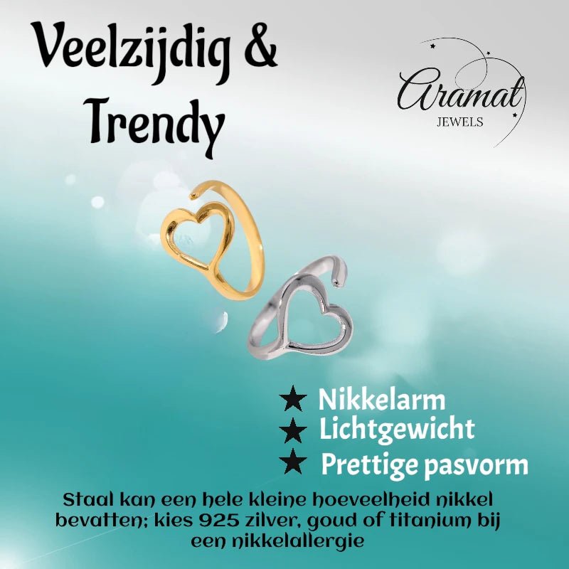 Open Ring RVS met Hartje (13 mm) - Goudkleur -