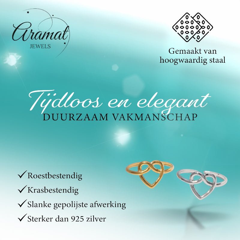 Open Ring RVS met Groot Hartje (14 mm) - Goudkleur -