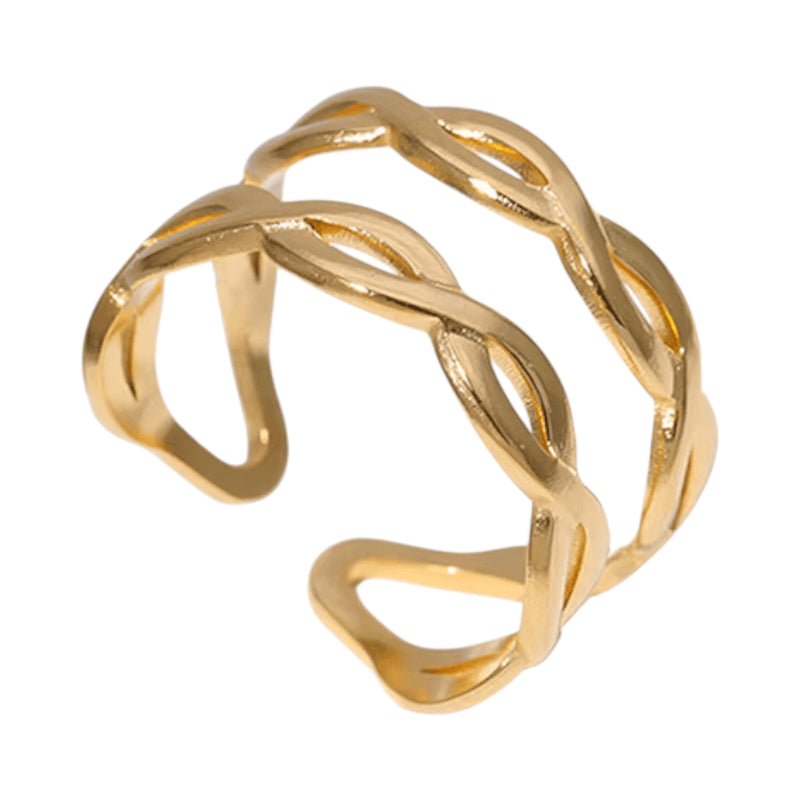 Open Ring RVS met Gevlochten Lijnen (12 mm) - Goudkleur -