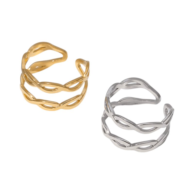 Open Ring RVS met Gevlochten Lijnen (12 mm) - Goudkleur -