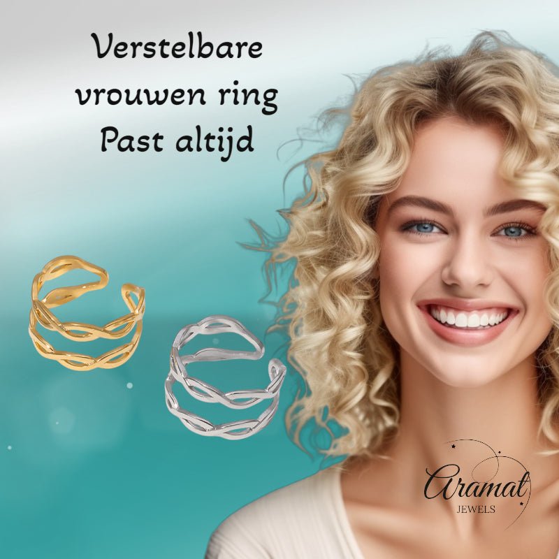 Open Ring RVS met Gevlochten Lijnen (12 mm) - Goudkleur -