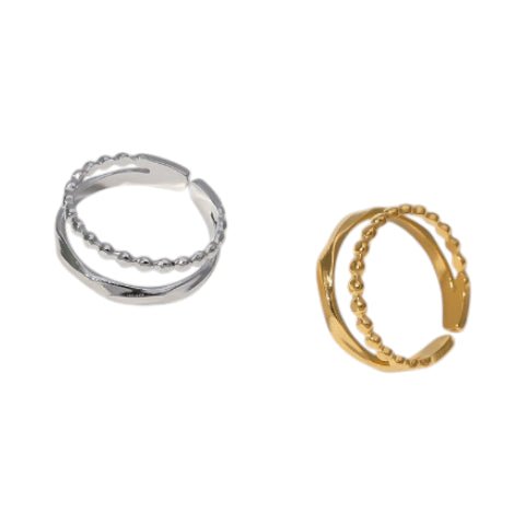 Open Ring RVS met Dot en Gehamerde Lijn (7 mm) - Goudkleur -
