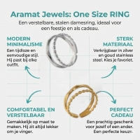 Open Ring RVS met Dot en Gehamerde Lijn (7 mm) - Goudkleur -