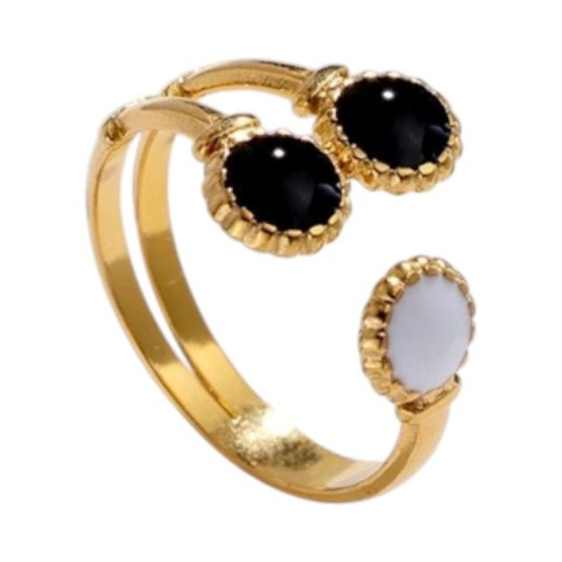 Brede One Size Ring Goudkleurig RVS met Drie Emaille Cirkels (13 mm) - Goudkleur -