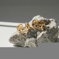Verstelbare RVS Ring Emaille Ruitjes - Goud met Wit of Zwart - Wit -
