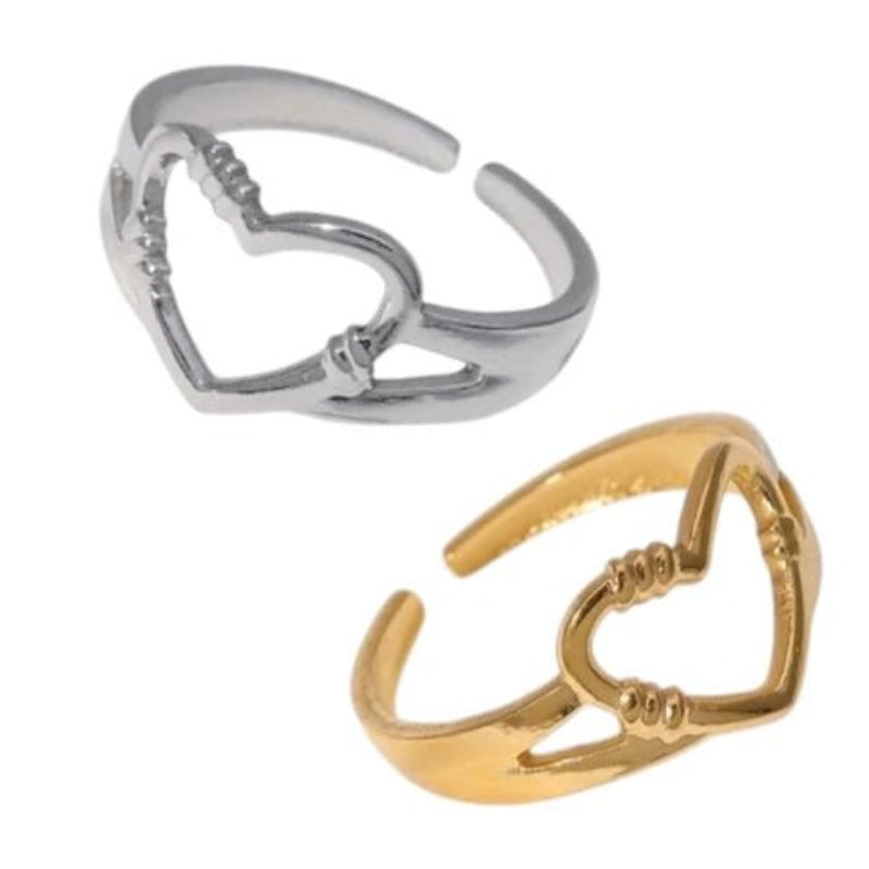 Verstelbare RVS Ring met Open Hartje (11 mm) - Goudkleur -