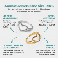Verstelbare RVS Ring met Open Hartje (11 mm) - Goudkleur -