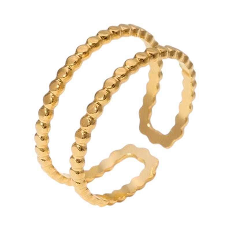 Verstelbare RVS Ring met Dubbele Bolletjeslijn (7 mm) - Goudkleur -