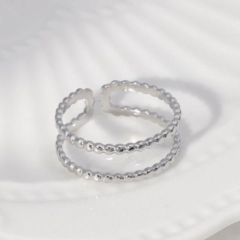 Verstelbare RVS Ring met Dubbele Bolletjeslijn (7 mm) - Goudkleur -