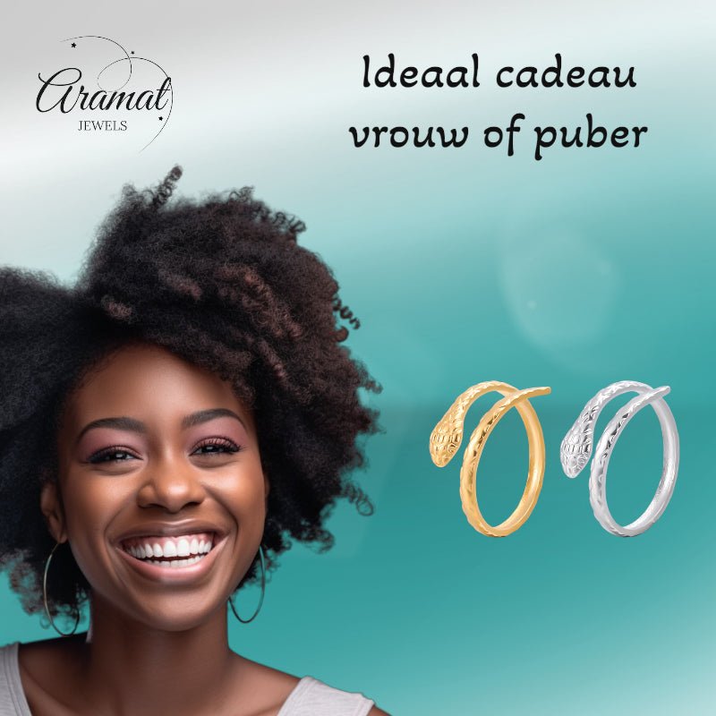 Verstelbare Slangenring van RVS - Cobra Design (13 mm) - Goudkleur -