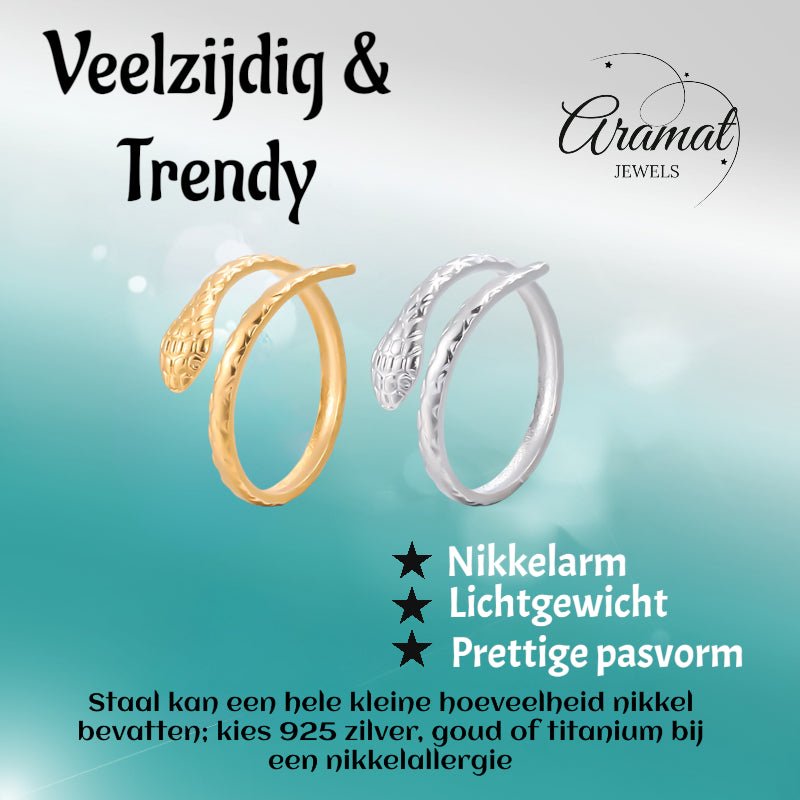 Verstelbare Slangenring van RVS - Cobra Design (13 mm) - Goudkleur -