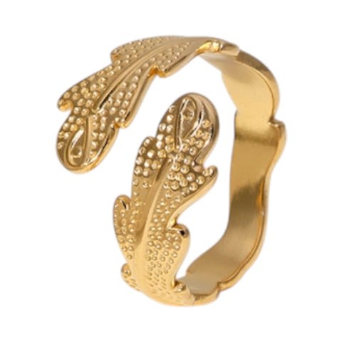 Verstelbare RVS Ring met Verfijnd Veer-Ontwerp (17 mm) - Goudkleur -